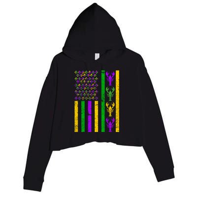 Crawfish Fleur-De-Lis Flag Mardi Gras Crop Fleece Hoodie