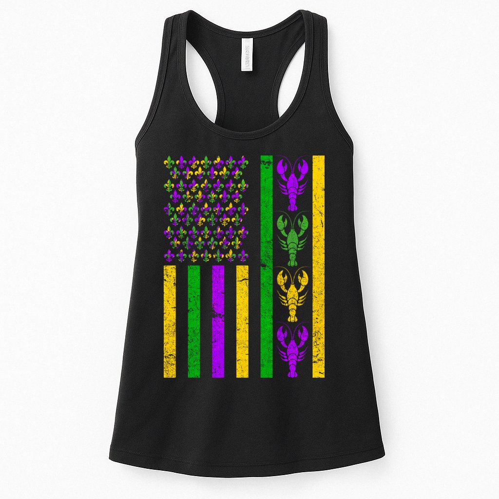 Crawfish Fleur-De-Lis Flag Mardi Gras Womens Tank Top