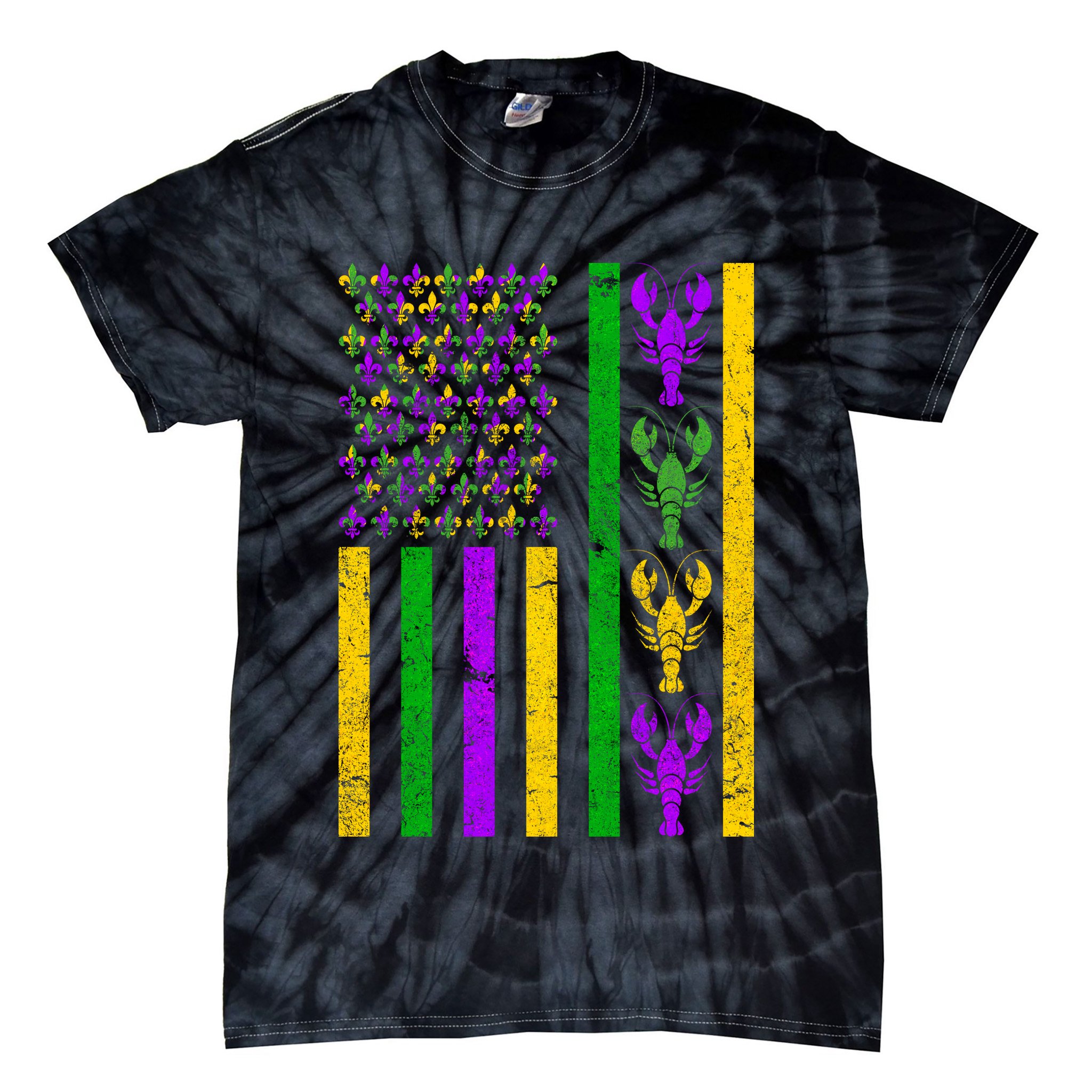 Crawfish Fleur-De-Lis Flag Mardi Gras Tie-Dye T-Shirt