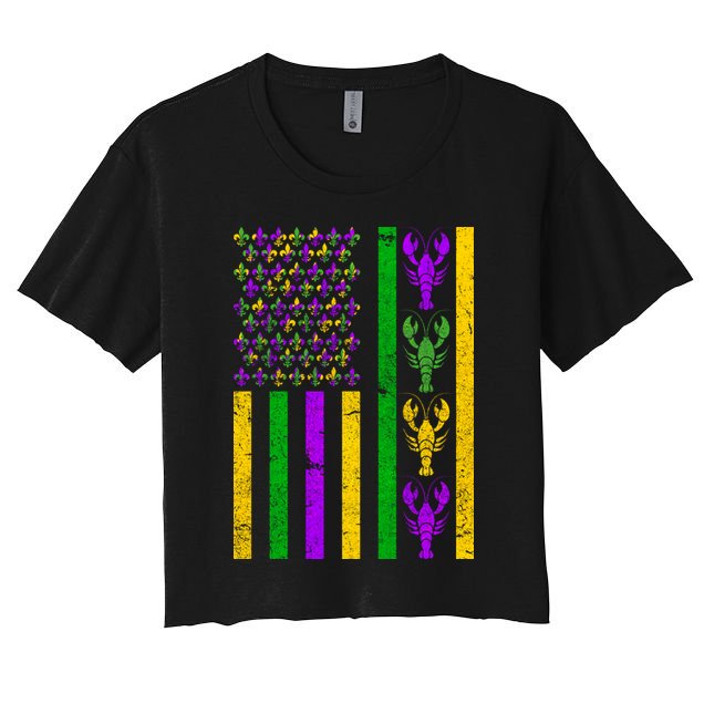 Crawfish Fleur-De-Lis Flag Mardi Gras Crop Top