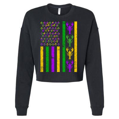 Crawfish Fleur-De-Lis Flag Mardi Gras Cropped Pullover Crew