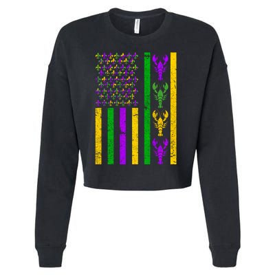 Crawfish Fleur-De-Lis Flag Mardi Gras Cropped Pullover Crew