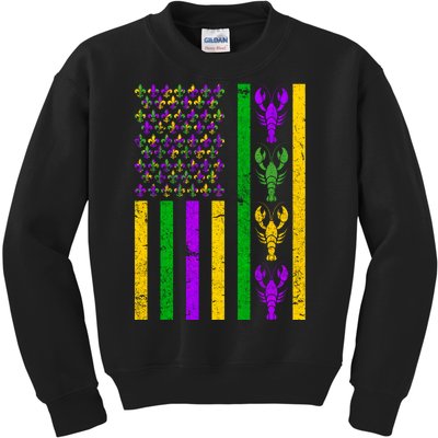 Crawfish Fleur-De-Lis Flag Mardi Gras Kids Sweatshirt