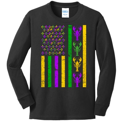 Crawfish Fleur-De-Lis Flag Mardi Gras Kids Long Sleeve Shirt