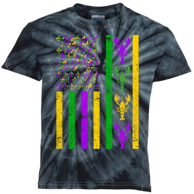 Crawfish Fleur-De-Lis Flag Mardi Gras Kids Tie-Dye T-Shirt