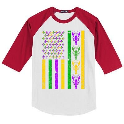 Crawfish Fleur-De-Lis Flag Mardi Gras Kids Colorblock Raglan Jersey