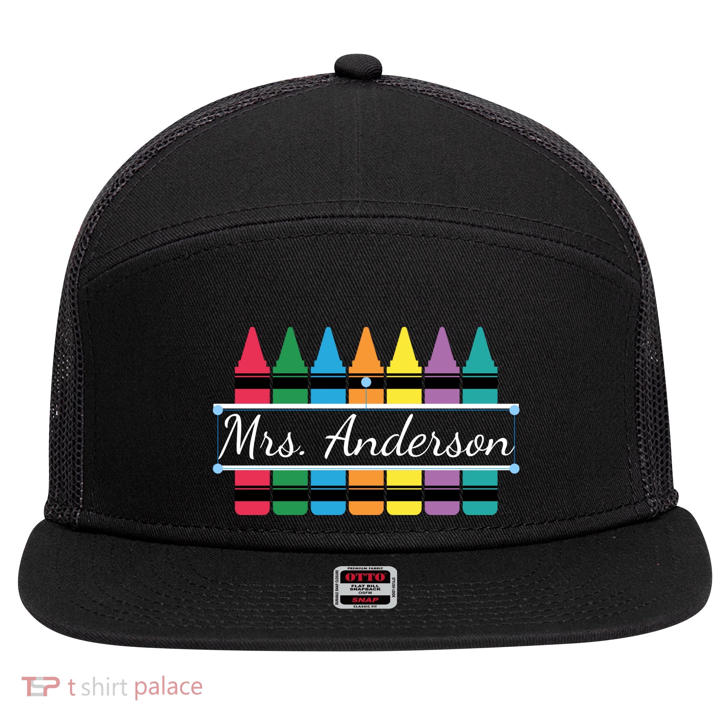 Crayon Customized Teacher Custom Personalize Name 7 Panel Mesh Trucker Snapback Hat