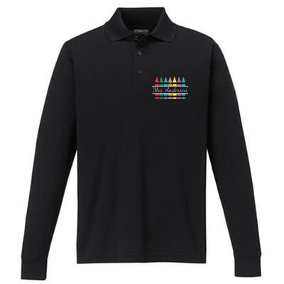 Crayon Customized Teacher Custom Personalize Name Performance Long Sleeve Polo