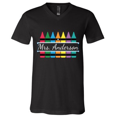 Crayon Customized Teacher Custom Personalize Name V-Neck T-Shirt