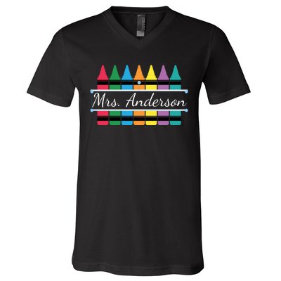 Crayon Customized Teacher Custom Personalize Name V-Neck T-Shirt