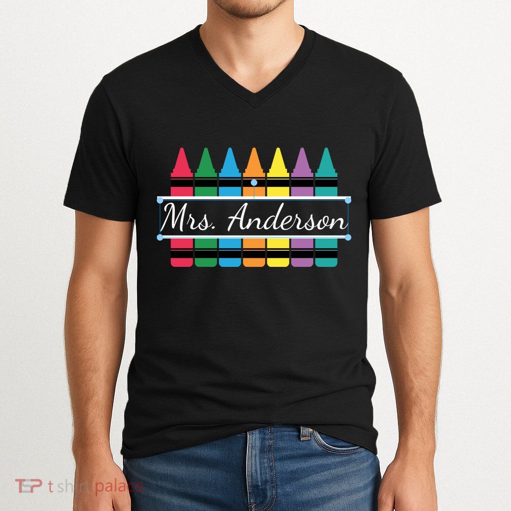 Crayon Customized Teacher Custom Personalize Name V-Neck T-Shirt