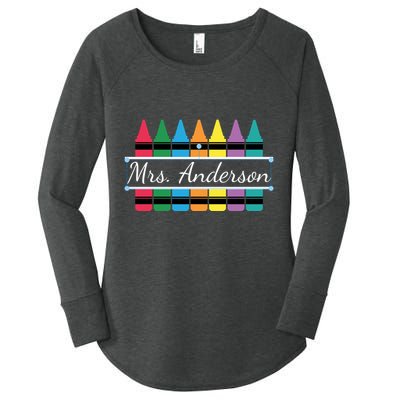 Crayon Customized Teacher Custom Personalize Name Women's Perfect Tri Tunic Long Sleeve Shirt