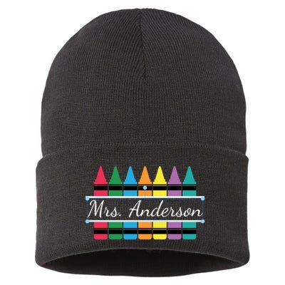 Crayon Customized Teacher Custom Personalize Name Sustainable Knit Beanie