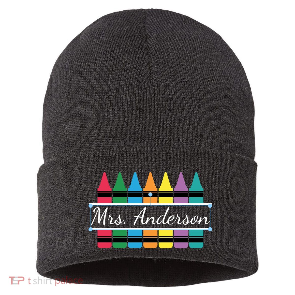 Crayon Customized Teacher Custom Personalize Name Sustainable Knit Beanie