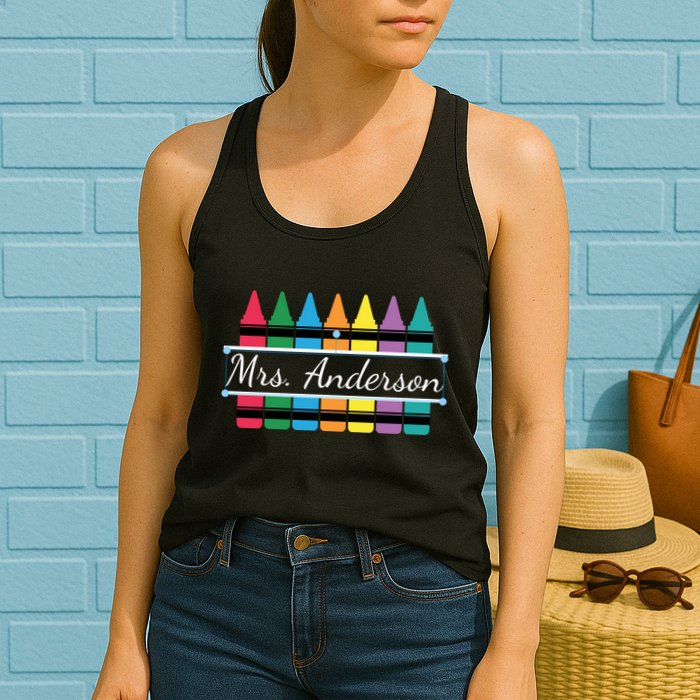 Crayon Customized Teacher Custom Personalize Name Womens Tank Top