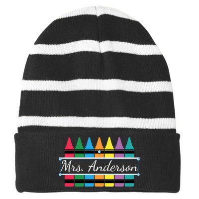 Crayon Customized Teacher Custom Personalize Name Striped Beanie with Solid Band