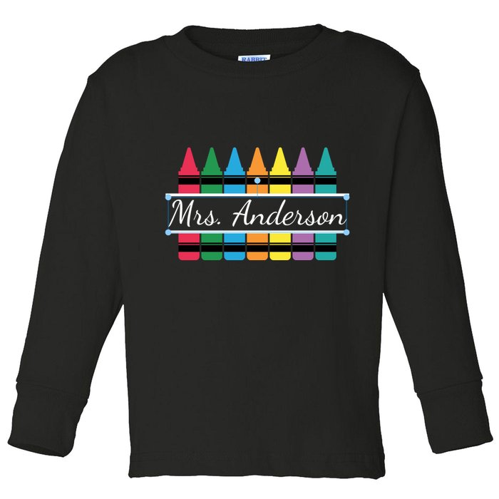 Crayon Customized Teacher Custom Personalize Name Toddler Long Sleeve Shirt