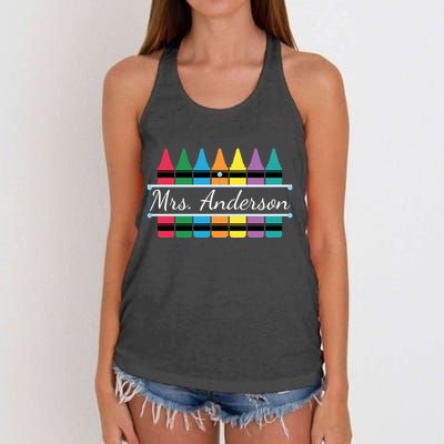 Crayon Customized Teacher Custom Personalize Name Women's Knotted Racerback Tank