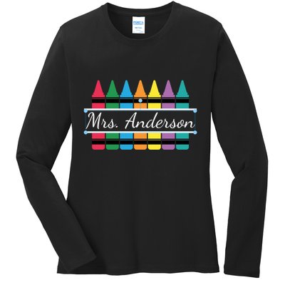 Crayon Customized Teacher Custom Personalize Name Ladies Long Sleeve Shirt