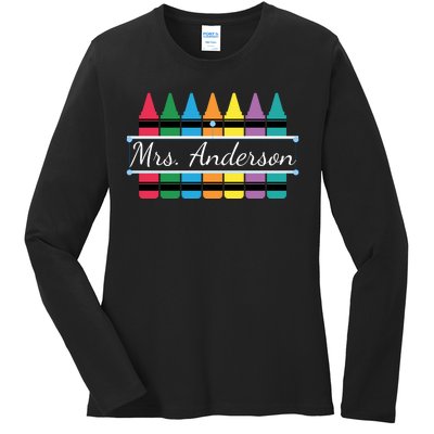 Crayon Customized Teacher Custom Personalize Name Ladies Long Sleeve Shirt