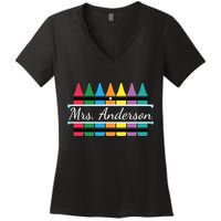 Crayon Customized Teacher Custom Personalize Name Women's V-Neck T-Shirt