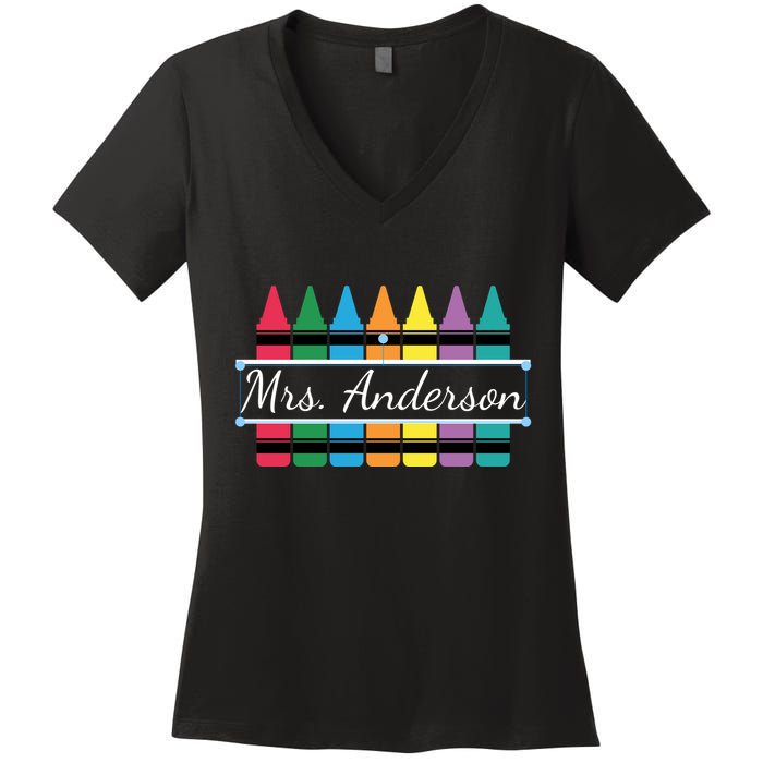 Crayon Customized Teacher Custom Personalize Name Women's V-Neck T-Shirt
