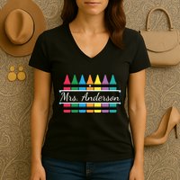 Crayon Customized Teacher Custom Personalize Name Women's V-Neck T-Shirt