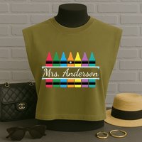Crayon Customized Teacher Custom Personalize Name Garment-Dyed Women's Muscle Tee