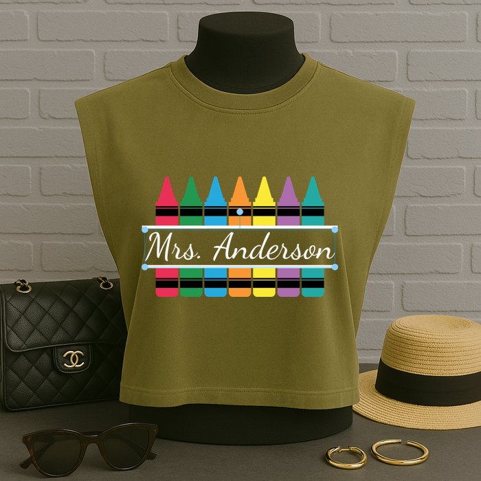Crayon Customized Teacher Custom Personalize Name Garment-Dyed Women's Muscle Tee
