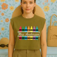 Crayon Customized Teacher Custom Personalize Name Garment-Dyed Women's Muscle Tee