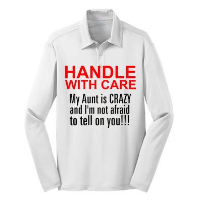 Crazy Aunt - Handle With Care Funny Silk Touch Performance Long Sleeve Polo