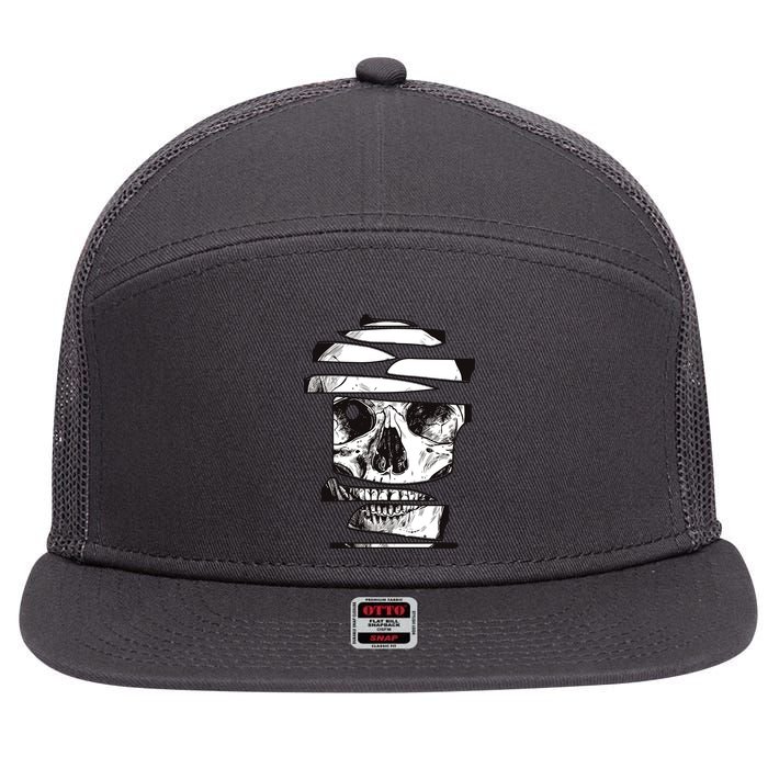 Crazy Broken Skull 7 Panel Mesh Trucker Snapback Hat