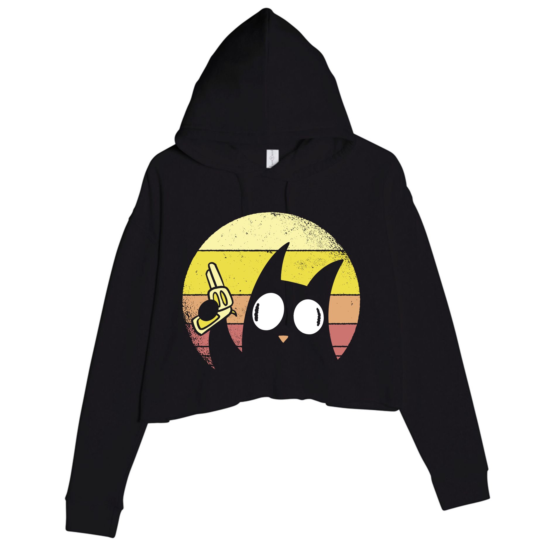Crazy Cat Retro Sunset Crop Fleece Hoodie