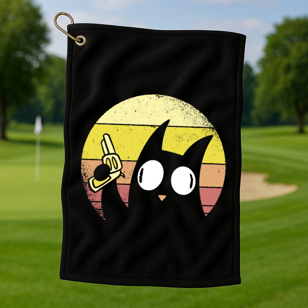 Crazy Cat Retro Sunset Golf Towel