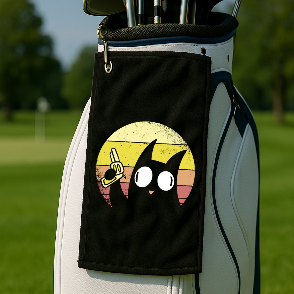 Crazy Cat Retro Sunset Golf Towel