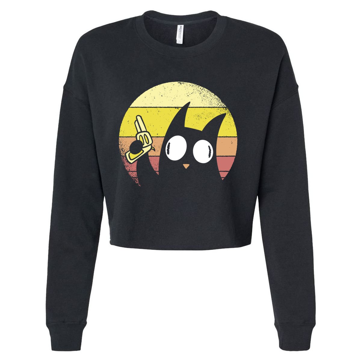 Crazy Cat Retro Sunset Cropped Pullover Crew