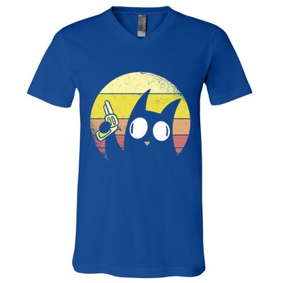 Crazy Cat Retro Sunset V-Neck T-Shirt
