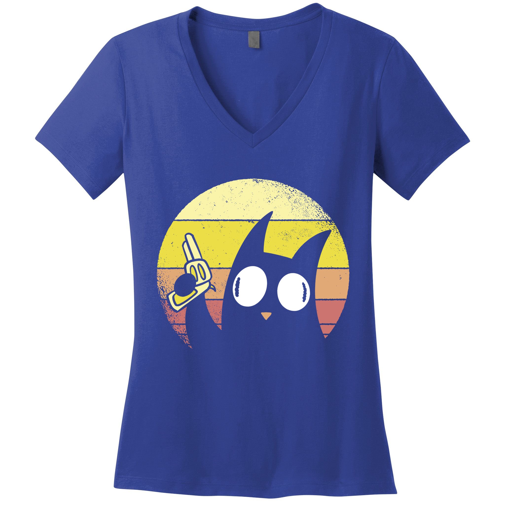 Crazy Cat Retro Sunset Women's V-Neck T-Shirt