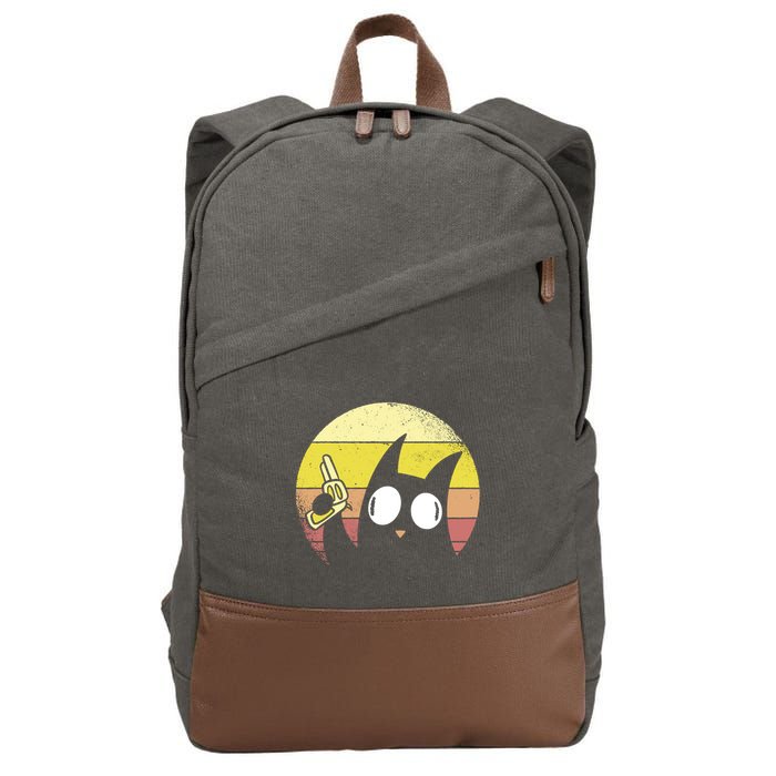 Crazy Cat Retro Sunset Cotton Canvas Backpack