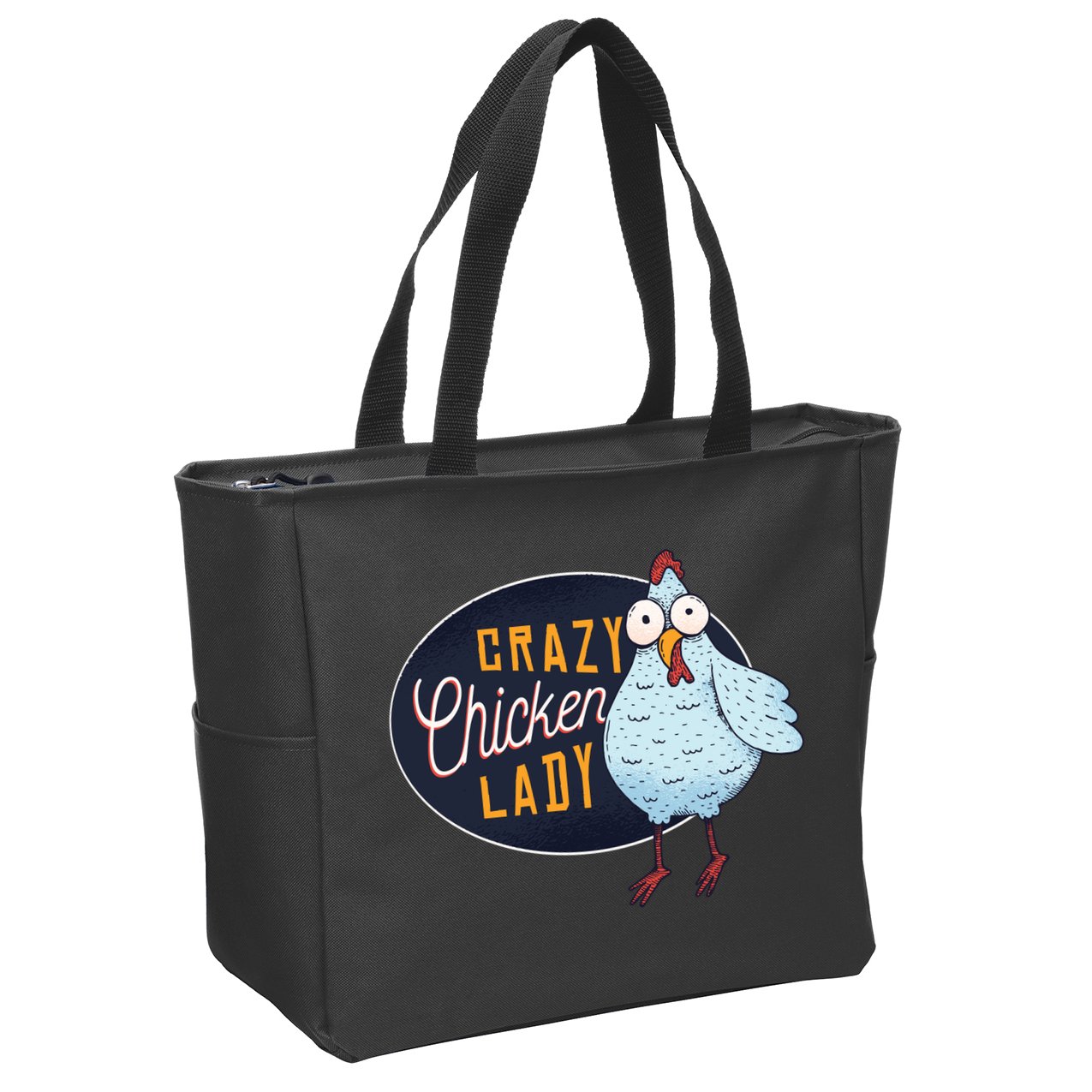 Crazy Chicken Lady Zip Tote Bag