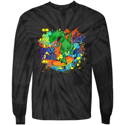 Crazy Cool Skateboarding T-Rex Tie-Dye Long Sleeve Shirt