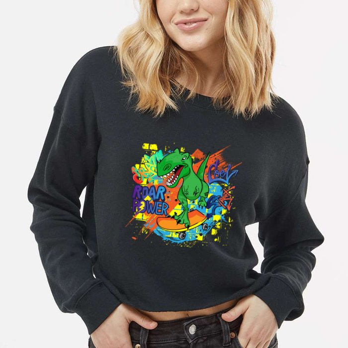 Crazy Cool Skateboarding T-Rex Cropped Pullover Crew