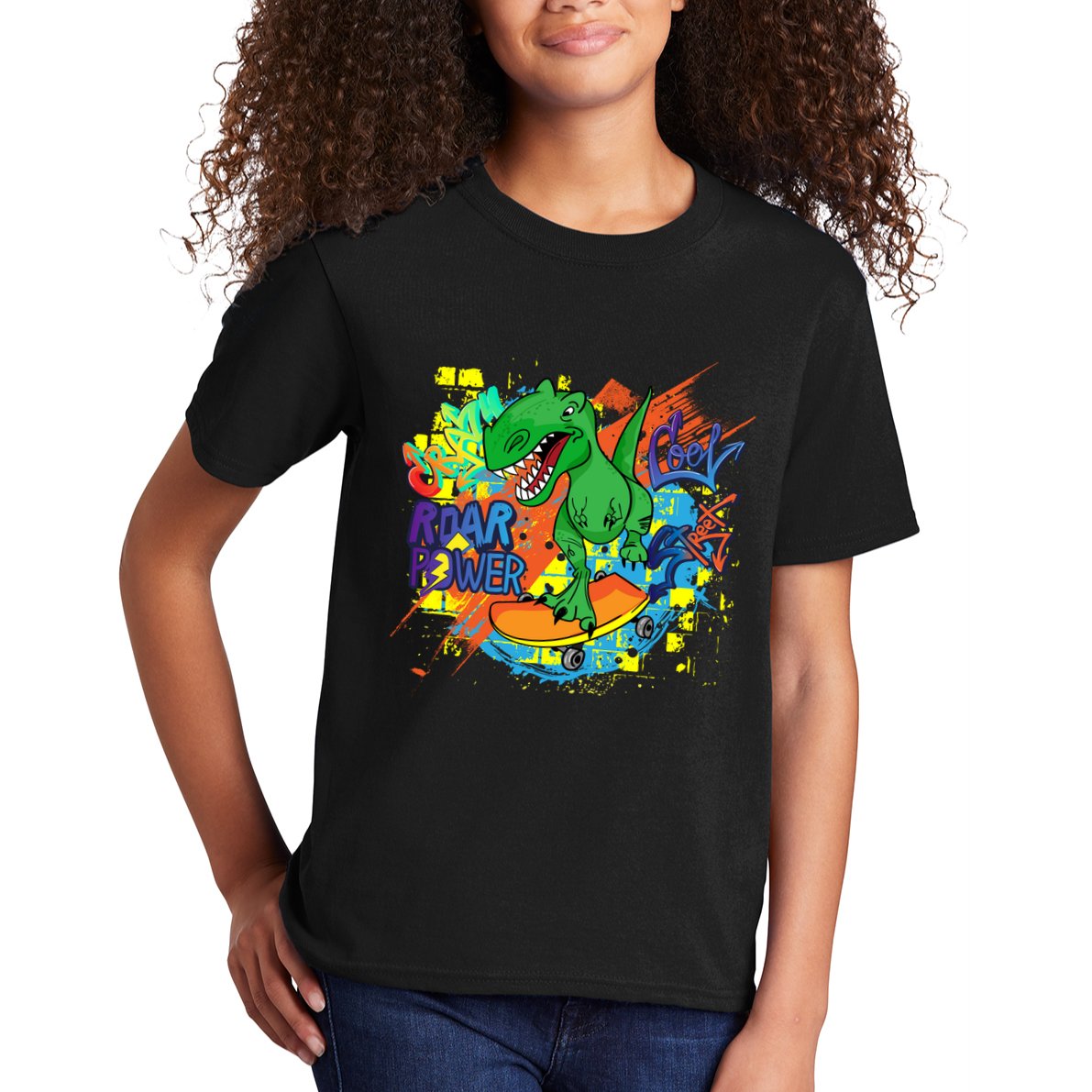 Crazy Cool Skateboarding T-Rex Kids T-Shirt