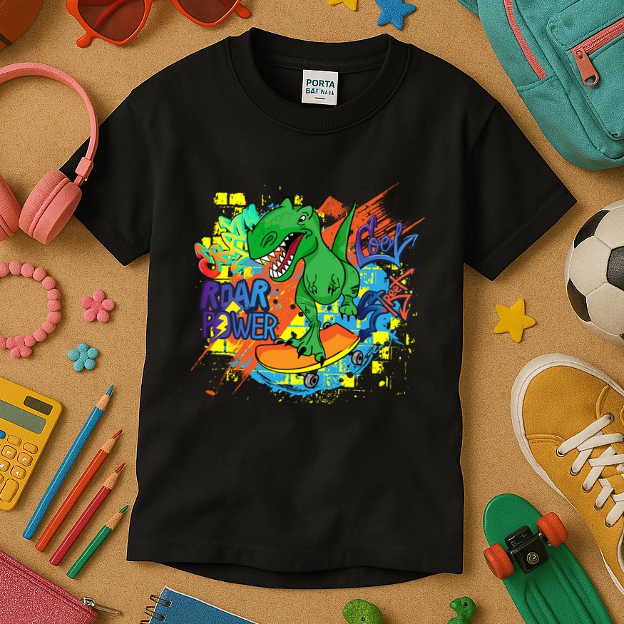 Crazy Cool Skateboarding T-Rex Kids T-Shirt
