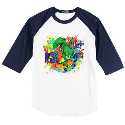 Crazy Cool Skateboarding T-Rex Baseball Sleeve Shirt