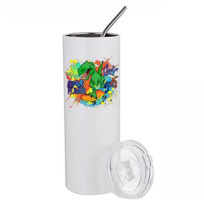 Crazy Cool Skateboarding T-Rex Stainless Steel Tumbler