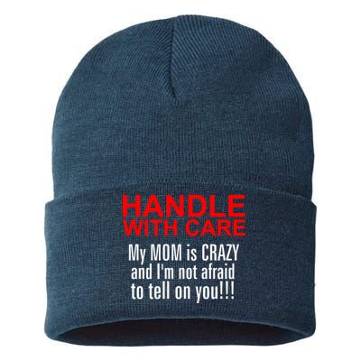 Crazy Mom - Handle With Care Funny Sustainable Knit Beanie