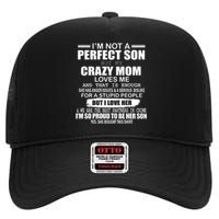 Crazy Mom And Perfect Son Funny Quote High Crown Mesh Back Trucker Hat