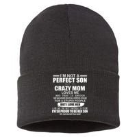 Crazy Mom And Perfect Son Funny Quote Sustainable Knit Beanie