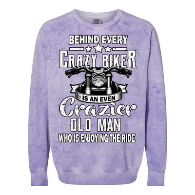 Crazy Old Biker Man Colorblast Crewneck Sweatshirt